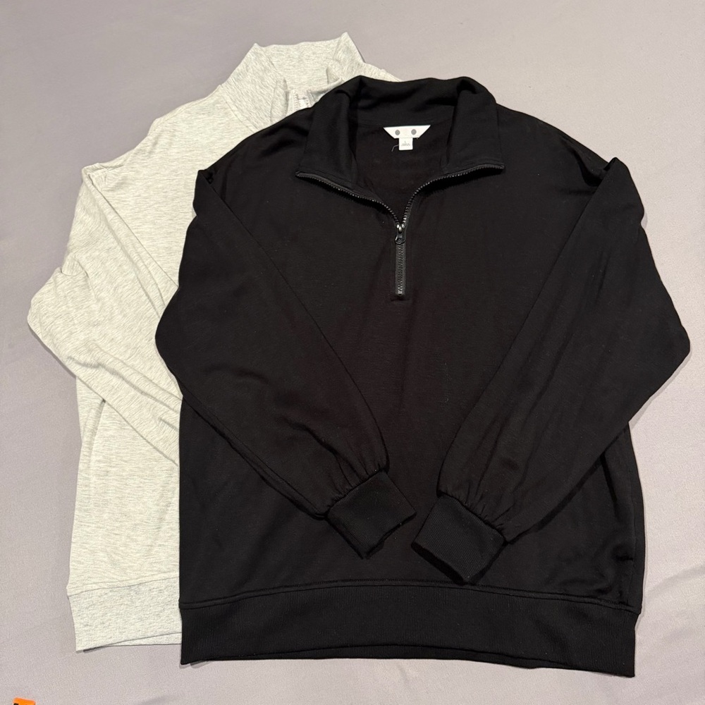 Three Dots Women’s Quarter Zip Lightweight Pullover 2pk SZ L Color Blk/Grey EUC